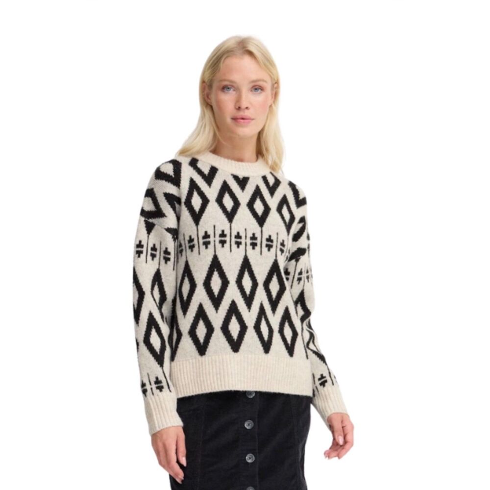 b.young Bymirko Jacquard Knit Sweater Birch Melange Geometric Women's S NWT